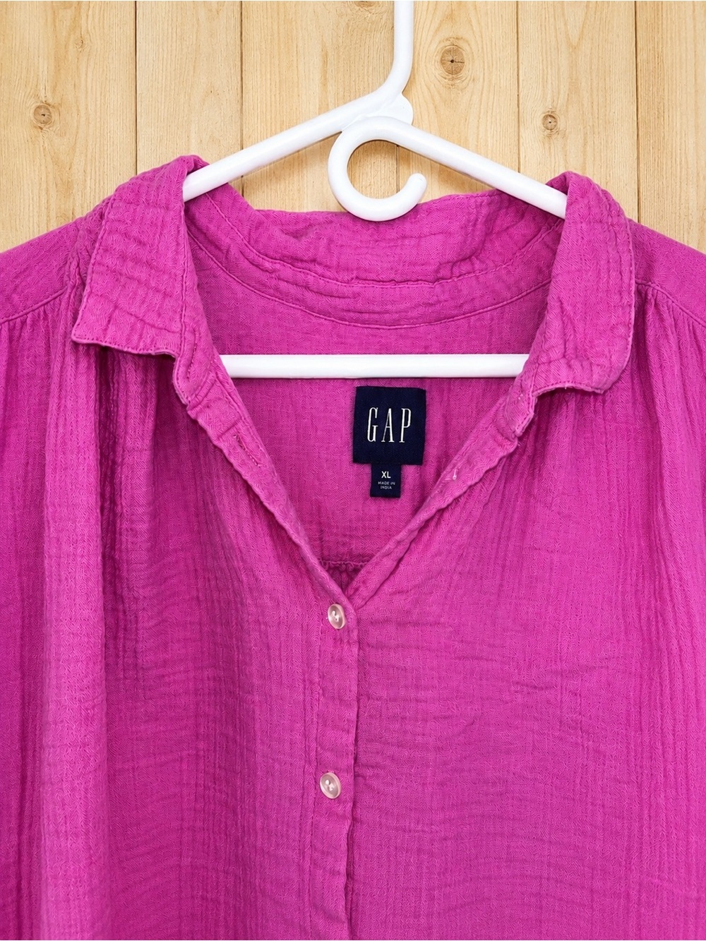 Gap 100% Cotton Gauze Cap Sleeve Button Down Top Pink Summer Top - XL - Picture 2 of 8